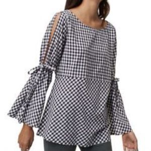 NWT LOFT Gingham Bell Sleeve Blouse
